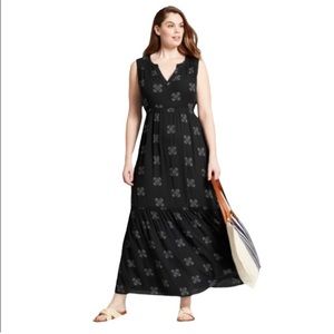 Universal Thread Black Gauze Rayon Tiered Ethnic Mandala Pattern Maxi Dress S